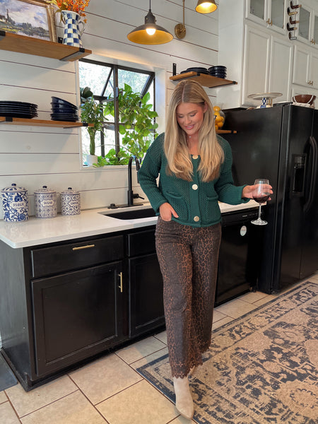 Embroidered Hem Denim- Leopard-K. Ellis Boutique