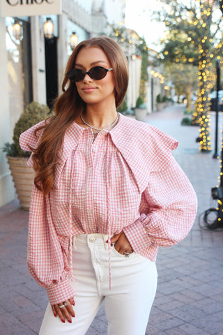 Gingham Peter Pan Collar Top- Pink Karlie-K. Ellis Boutique