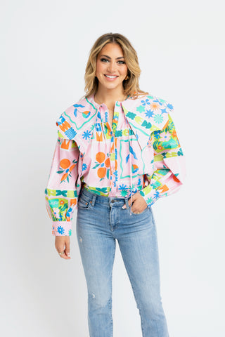 Karlie Floral Frame Collar Top-K. Ellis Boutique