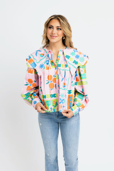 Karlie Floral Frame Collar Top-K. Ellis Boutique