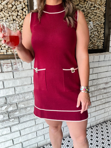 Solid Mock Neck Mini Dress- Merlot-K. Ellis Boutique