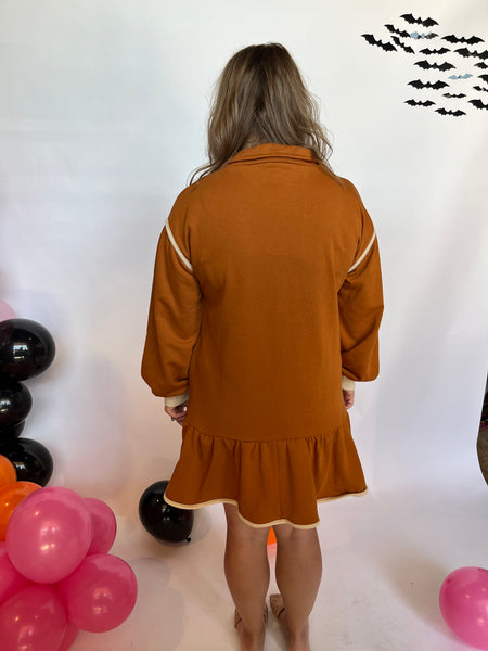 Solid Half Zip Collared Mini Dress- Caramel-K. Ellis Boutique