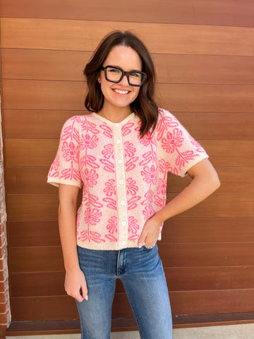 Floral sweater cardigan- Pink-K. Ellis Boutique