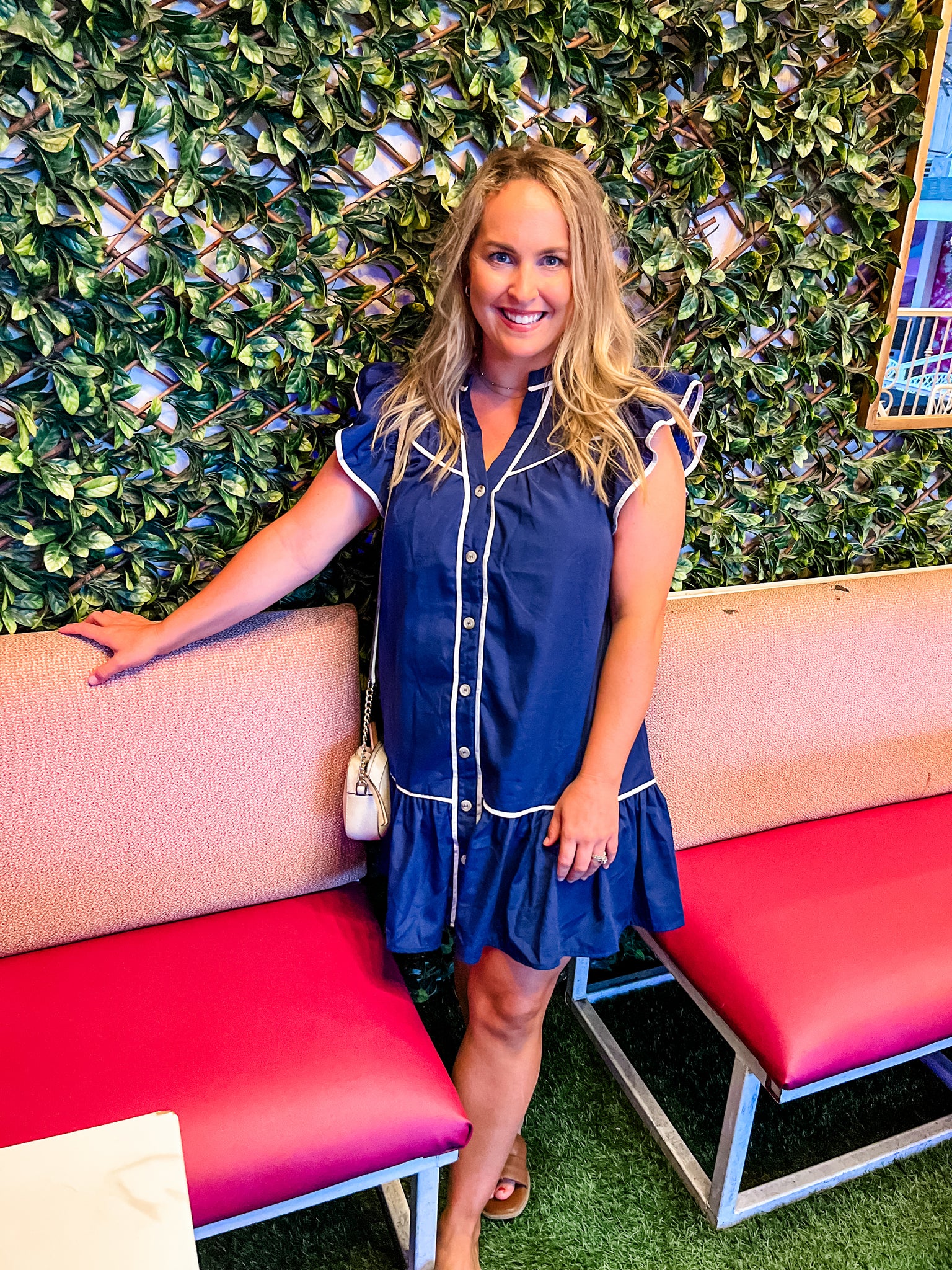 Solid Button Down Tiered Mini Dress- Navy-K. Ellis Boutique