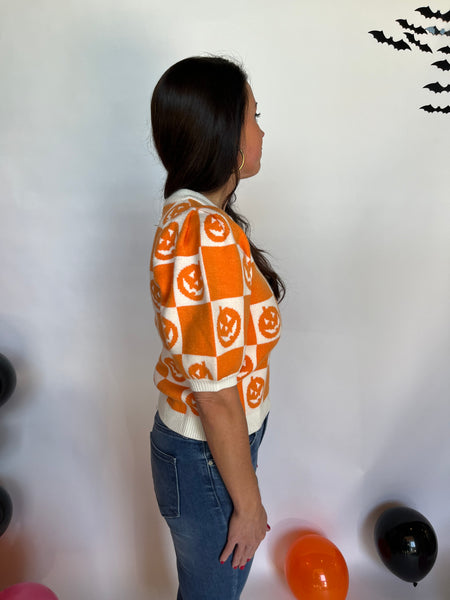 Short Sleeve Pumpkin Checkered Top - Pumpkin-K. Ellis Boutique