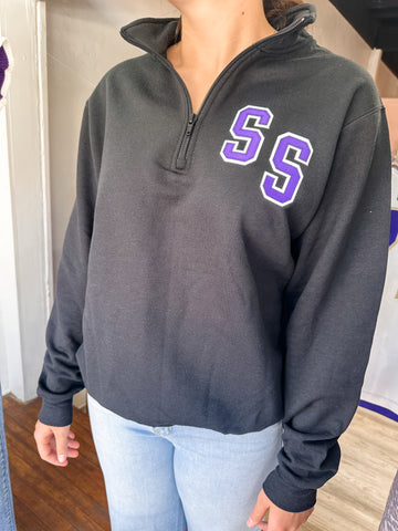 San Saba Varsity Embroidered- Black Half Zip Up -Adult-K. Ellis Boutique