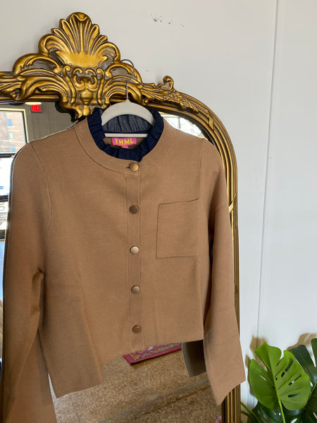 Ruffle Collar Cardigan- Tan-K. Ellis Boutique