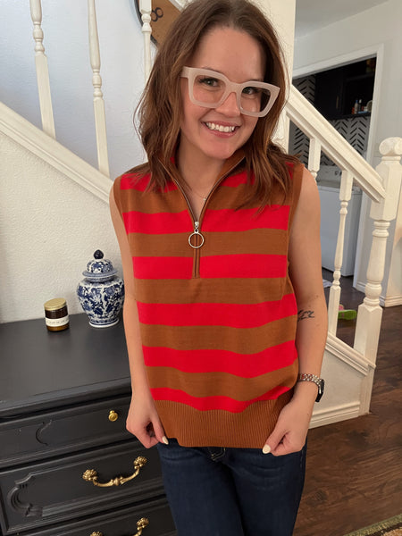 Autumn Striped Sweater Vest- Brown-K. Ellis Boutique