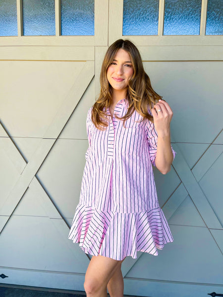 Striped Flare Mini Dress - Pink-K. Ellis Boutique