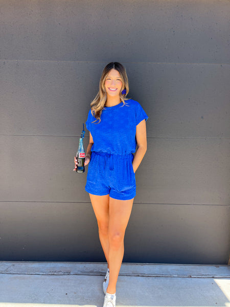 Terry Cloth Romper - Blue-K. Ellis Boutique