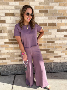 Tee and Wide Leg Pants Set- Mauve-K. Ellis Boutique