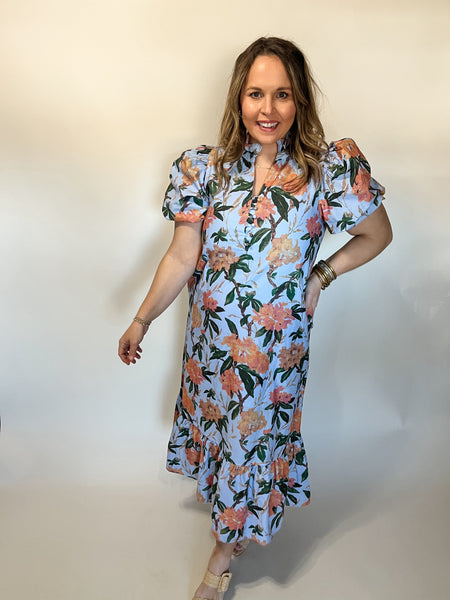 Katie Floral Midi- Blue-K. Ellis Boutique