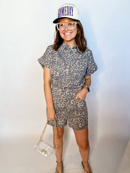 Leopard Print Button Down Romper - Mocha-K. Ellis Boutique