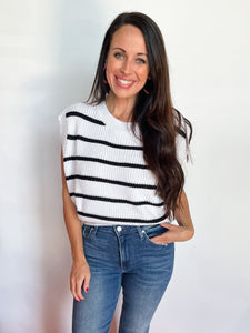 Striped Knit Top- White-K. Ellis Boutique