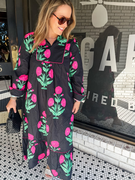 Kara Floral Midi- Black/Pink-K. Ellis Boutique