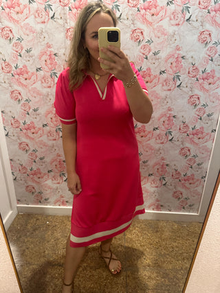 Luxeknit Polo Colorblock Midi Dress- Pink-Midi-K. Ellis Boutique