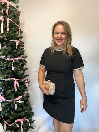 The Diana Mini Shift Dress Rhinestone Sleeve- Black-K. Ellis Boutique