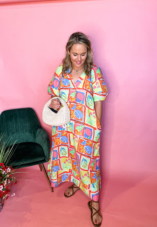 Karlie- Fruit Gauze Vneck Maxi- Lime-K. Ellis Boutique