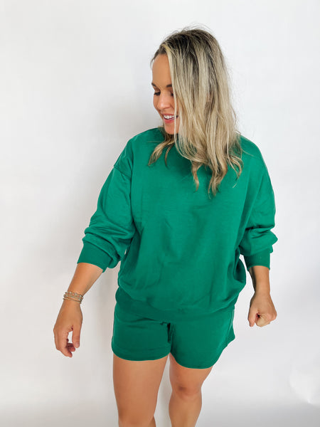 French Terry Long Sleeve Pullover- Kelly Green-K. Ellis Boutique