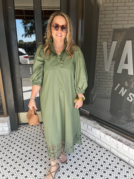 Eyelet Hem Midi- Olive-K. Ellis Boutique
