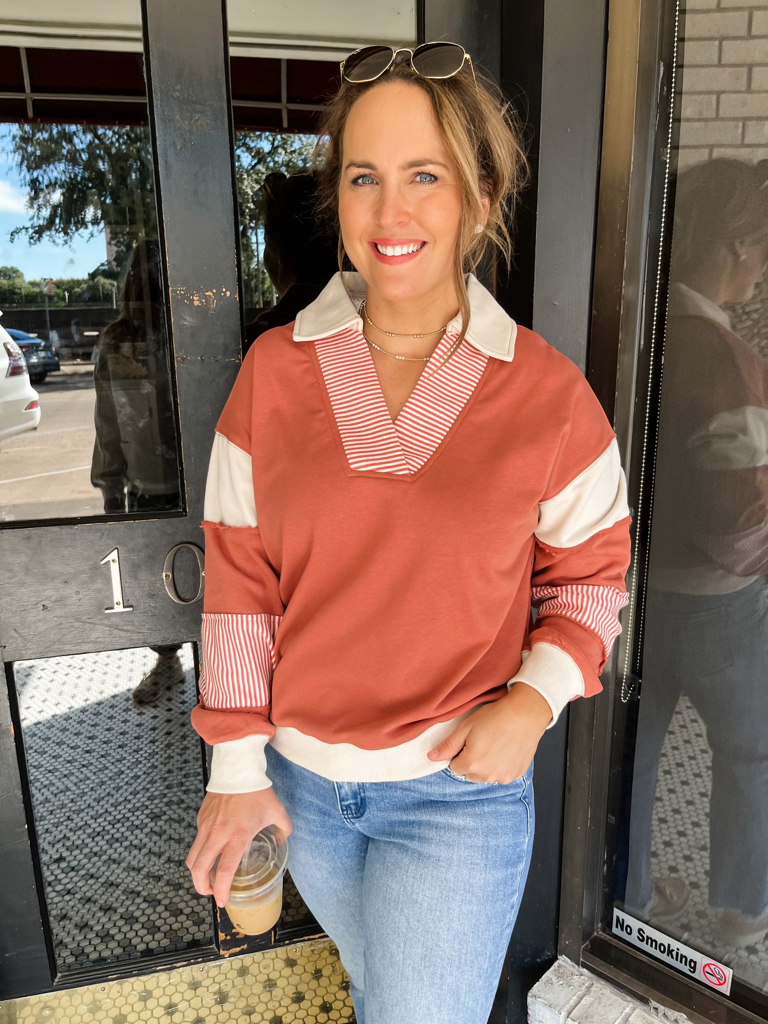 COLOR BLOCK FRENCH TERRY SWEATSHIRT- CINNAMON-K. Ellis Boutique