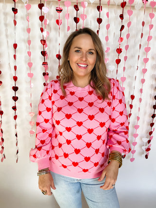 Heart Knit Sweater- Pink & Red-K. Ellis Boutique