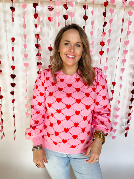 Heart Knit Sweater- Pink & Red-K. Ellis Boutique