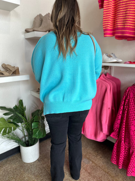 Oversized Knit Sweater- Aqua-K. Ellis Boutique