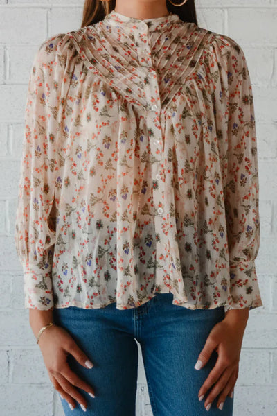 Floral Pleat Chiffon Top - Karlie-K. Ellis Boutique