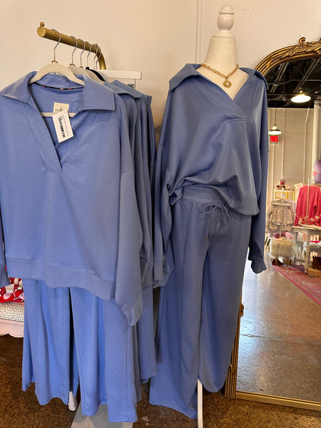 Buttery Soft Long Sleeve and Pant Lounge Set- Blue-K. Ellis Boutique