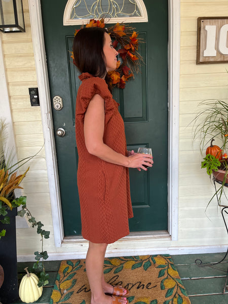 Textured Short-Sleeve Dress- Rust-K. Ellis Boutique