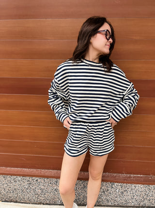 Brittany Navy Stripe Short Set-Set-K. Ellis Boutique