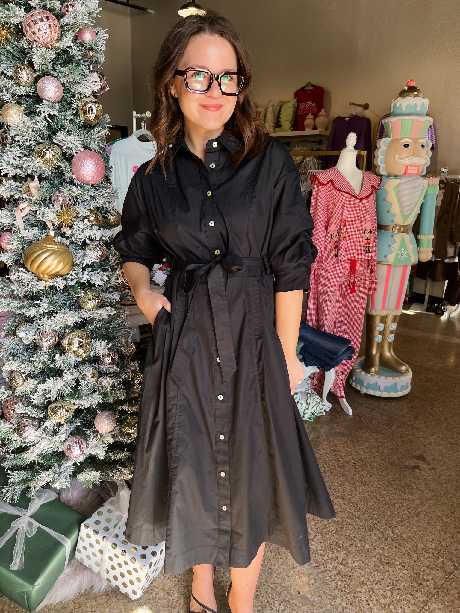 Button Down Midi w/ Tucked Sleeve- Ink-K. Ellis Boutique