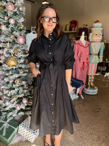 Button Down Midi w/ Tucked Sleeve- Ink-K. Ellis Boutique