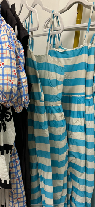 Striped Tiered Maxi Dress- Aqua & white Stripe-K. Ellis Boutique