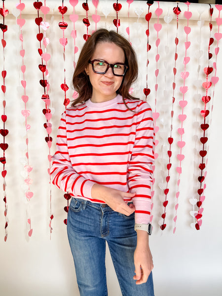 Anna Thin Striped Pullover Sweater- Pink-K. Ellis Boutique