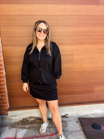 Long Sleeve Mini w/ Quarter Zip- Black-K. Ellis Boutique