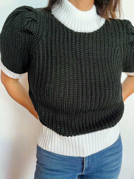 Winry Color Block Sweater Top- Black/White-K. Ellis Boutique