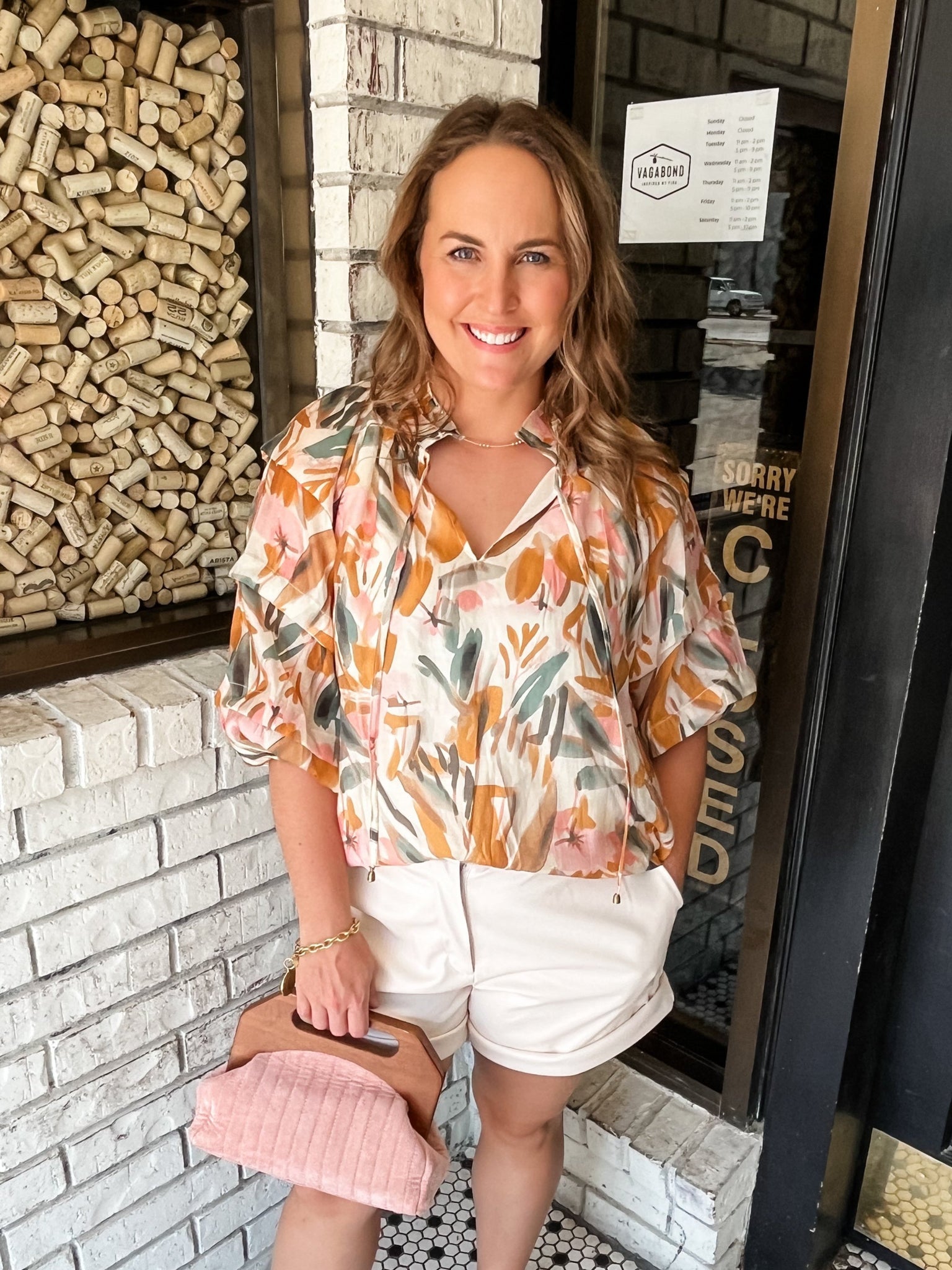 Printed V-Neck Blouse - Rust-K. Ellis Boutique