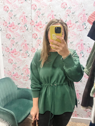 Drawstring Waist Smooth Textured Top- Hunter Green-K. Ellis Boutique