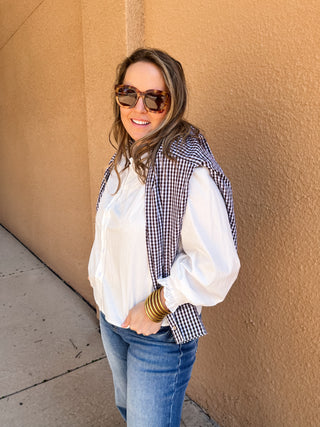 Ruffle Detail Button Down- Off White-K. Ellis Boutique