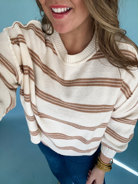 Lily Striped Sweater- Cream-K. Ellis Boutique