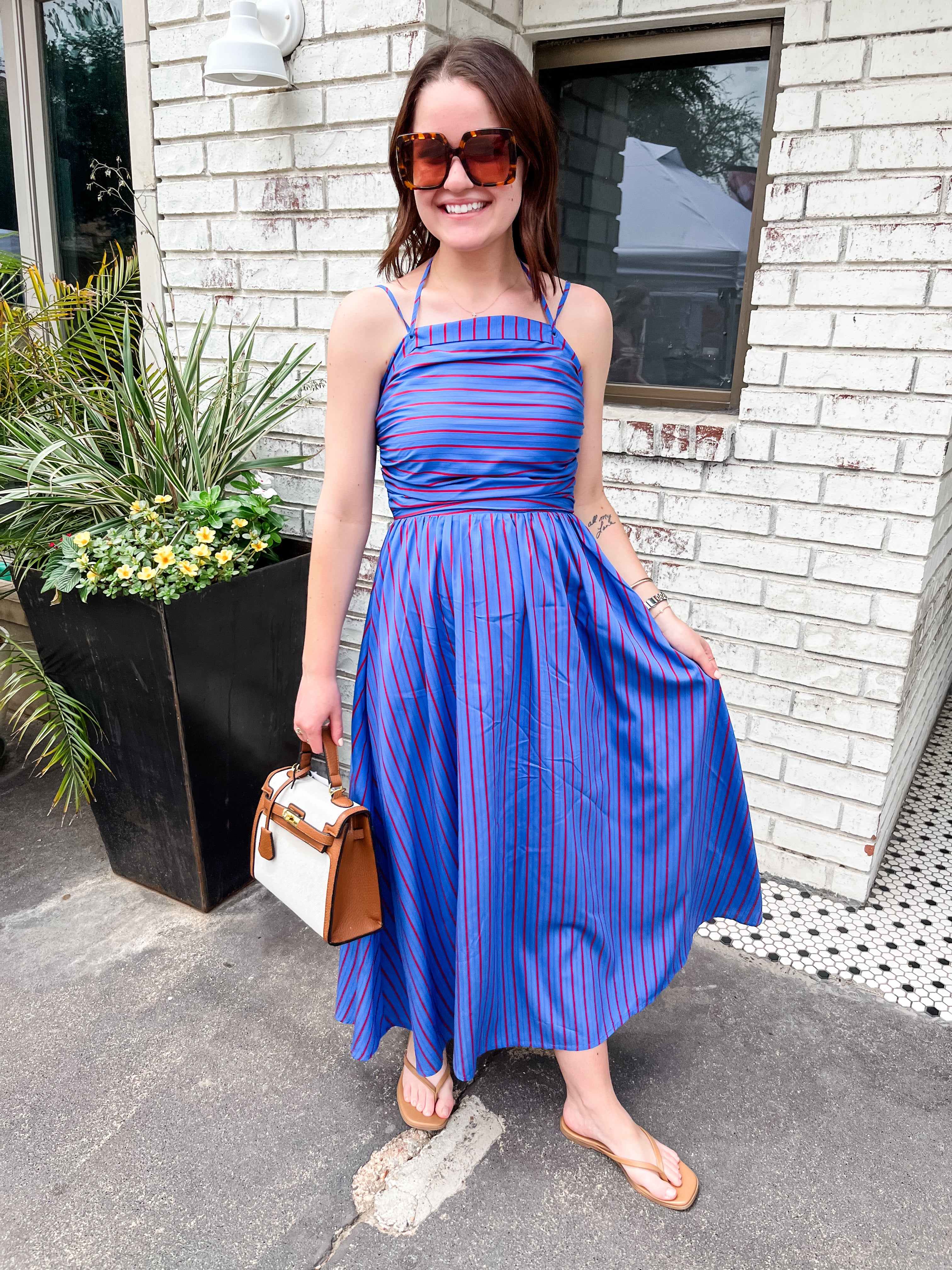 Laeila Striped Midi Dress- Electric Blue- Frnch Small Laeila Striped Midi Dress- Electric Blue- Frnch Small