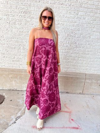 Fall Nights Burgundy Floral Print Dress
