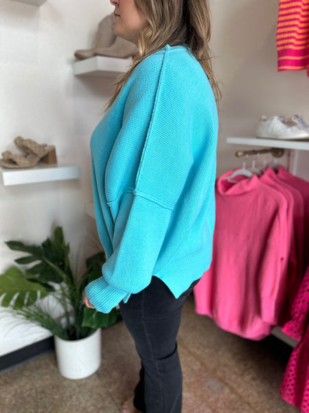 Oversized Knit Sweater- Aqua-K. Ellis Boutique