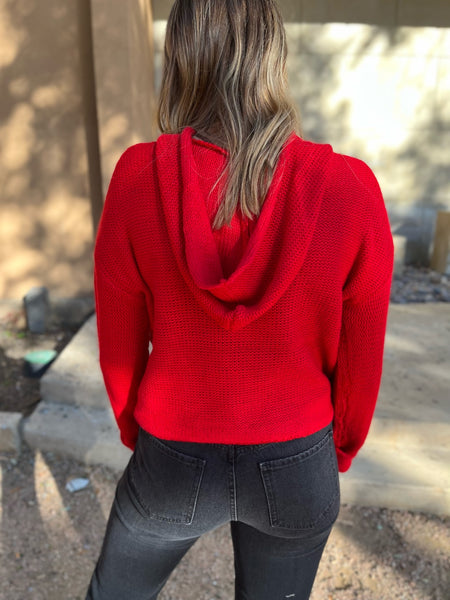 Soft Knit Hoodie Sweater - Red-K. Ellis Boutique