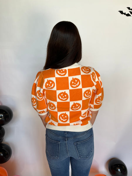 Short Sleeve Pumpkin Checkered Top - Pumpkin-K. Ellis Boutique