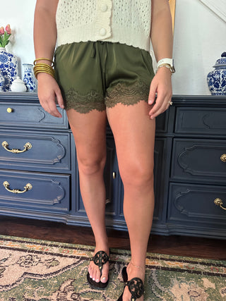 Olive Lace Shorts-Shorts & Skirts-K. Ellis Boutique
