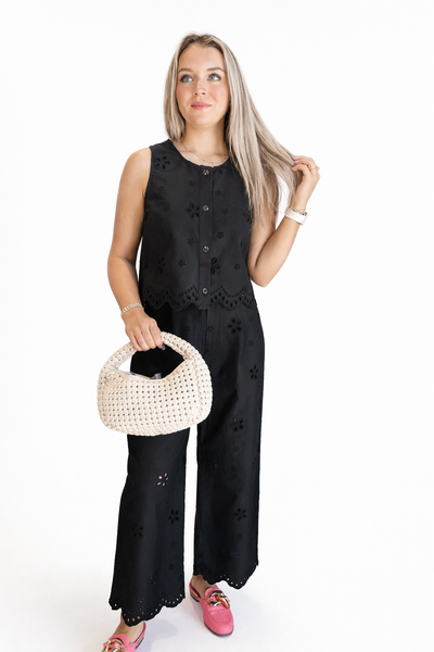 Caitlyn Eyelet Embroidered Set- Black-K. Ellis Boutique