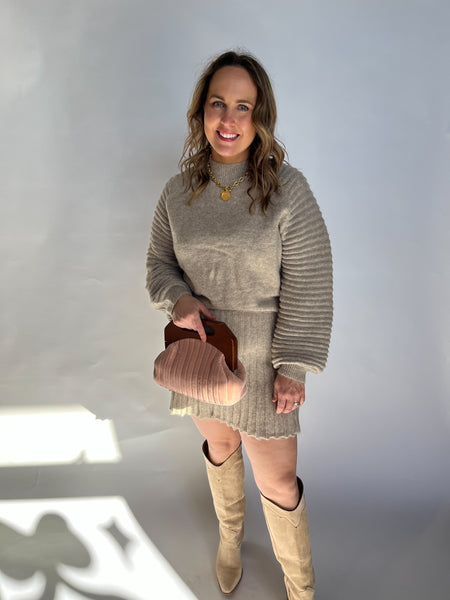 Kat Sweater Mini Skirt- Heathered Oat-K. Ellis Boutique